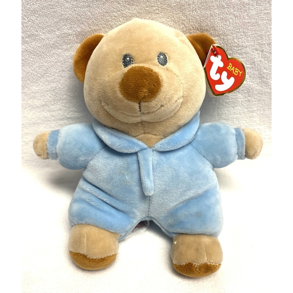 Baby TY - PJ Bear Blue (2021) Hooded Jammies Stuffed Plush Has Tag Boy Cute